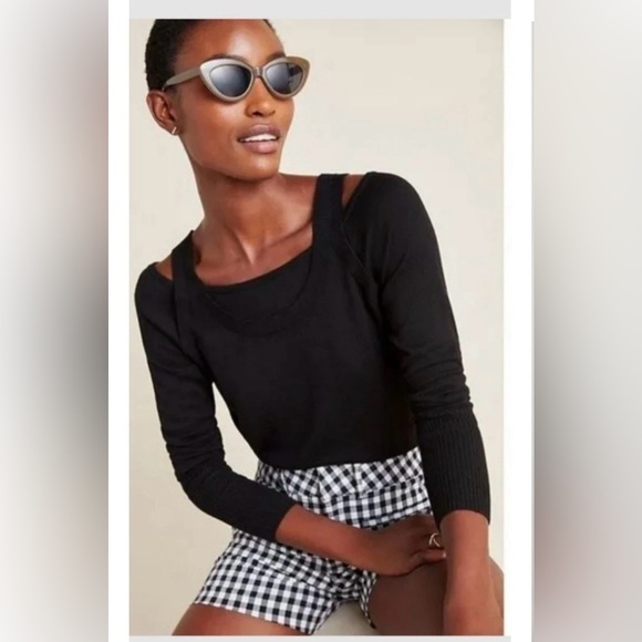 Tops - Anthropologie Black Jamie Ribbed Open Cold Shoulder Long Sleeve Knit Sweater S